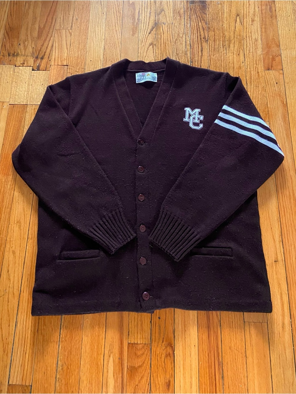 V-Neck Varsity Cardigan Sweater Maroon Adult XL